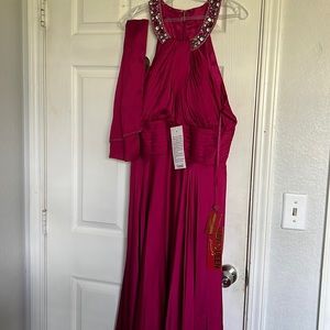 May Queen MQ780 Halter Evening Dress. Color: MAGENTA. Size: 16